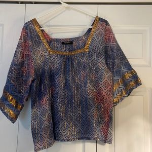 Gold trimmed and lines linen blouse